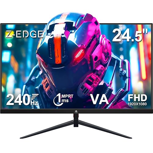 Z-Edge Monitor Gaming 25 Pulgadas 240hz, 1ms, FreeSync, Pantalla FHD 1080P con HDMI Cable, 350cd/m², VA, HDMI2.0 * 2 & DP1.4, VESA 75 * 75mm, sRGB 99%, 178° Ángulo de visión, Inclinación Ajustable - 25'' 240Hz