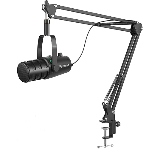 FerBuee Micrófono Dinámico XLR/USB para Grabación de Voz, Podcasting, Juegos, Transmisión en Vivo. con Conector para Auriculares de 3,5 mm, Eco, Botón de Silencio. para PC/MAC/PS4/PS5/Mixer