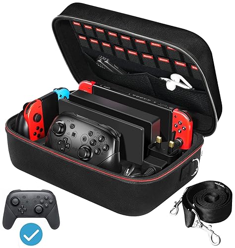 ivoler Carrying Storage Case for Nintendo Switch/For Switch OLED Model (2021),Portable Travel All Protective Hard Messenger Bag Soft Lining 18Games for Switch Console Pro Controller Accessories Black - Black