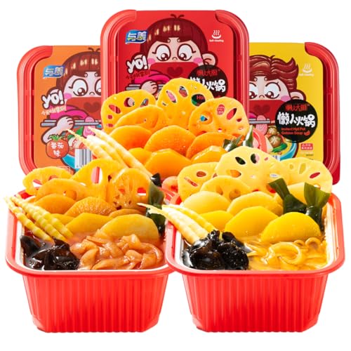 Yumei Instant Hotpot Self-Heating Noodle Veggies 2.8lb, Pack of 3 (Tomato flavor) - Tomato Soup