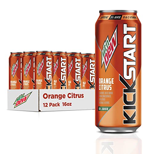 Mountain Dew Kickstart, Orange Citrus, 92mg Caffeine, Vitamins B & C, 80 Calories, 5% Juice, 16 Fl Oz (Pack of 12) - Orange Citrus - 16 Fl Oz (Pack of 12)