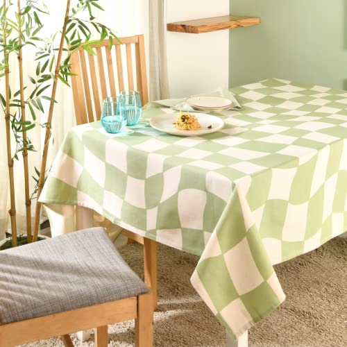 Folkulture 100% Cotton Blue Table Cloth or Rectangle Tablecloth, Rectangle Tablecloth, Boho Tablecloth for Kitchen Décor, Farmhouse Tablecloth or Dining Table Cover, 60x72 inches, (Mystical) - Aspen Green Dancing Check - 60 x 84 Inch