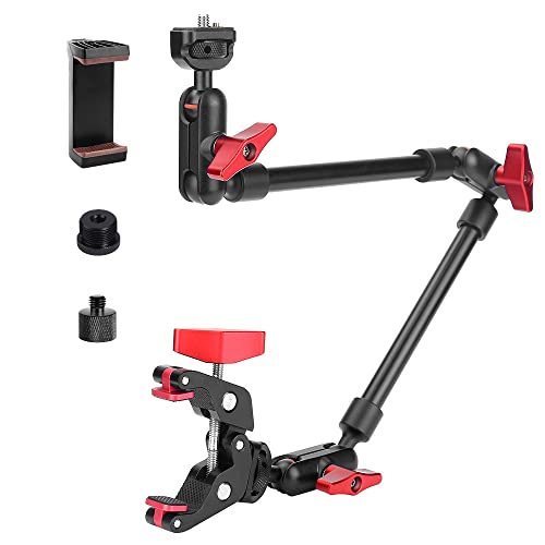 JEBUTU Upgraded 22in/57cm Adjustable Articulating Friction Magic Arm with 1/4" Thread & Super Clamp with Two 1/4" and one 3/8" Thread, Camera Mount for LED Light/Microphone Video Rig - 22inch