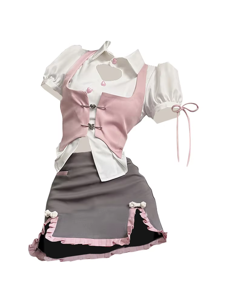 Summer Women Japanese Fashion Gyaru Girl Design Outfits 3 Piece Set Short Sleeve Top + Kawaii Vest + Mini Skirts 2000s Aesthetic - AliExpress 200000345