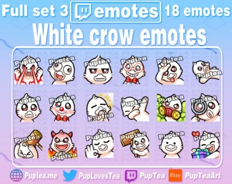 18x Cute White Crow Emotes Pack for Twitch and Discord  Full | Etsy Canada