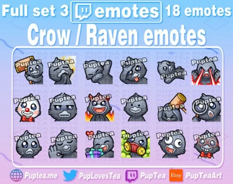 18x Cute Crow / Raven Emotes Pack for Twitch and Discord  | Etsy Canada
