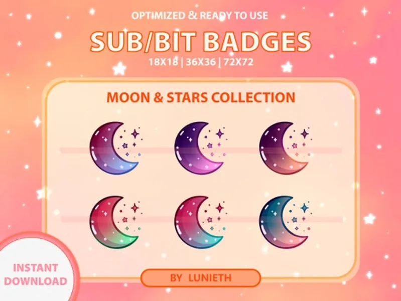 Dark Moon Stars Sub Badges  Bit Badges  Twitch Badges  Cute | Etsy Canada