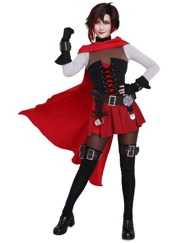 miccostumes Women's Volume 7 Red Rose Cosplay Costume with Cloak and Belts Set