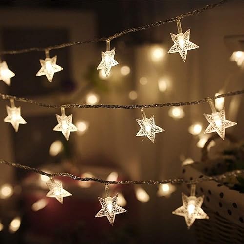 Twinkle Star 100 LED Star String Lights, 33FT Plug in Fairy String Lights Waterproof, Extendable for Indoor, Outdoor, Wedding Party, Christmas Tree, New Year, Ramadan, Garden Decoration, Warm White - *Warm White - Star lights - 49 ft
