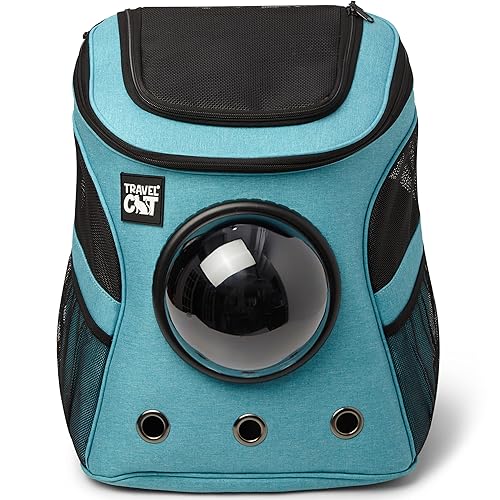 Fat Cat Backpack Carrier - Airline Approved Cat Carrier with Space Capsule Bubble for for Small Cats, Kitten - Premium Aqua Cat Carrier Backpack for Outdoor, Travel, Hiking, Pet Supplies - Aqua