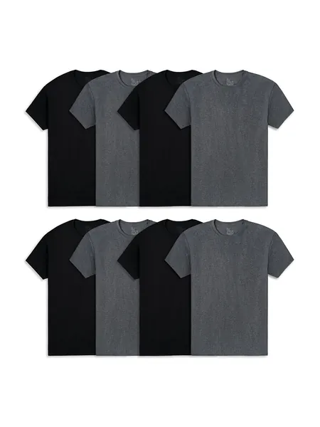 Fruit of the Loom Men's Lightweight Active Cotton Blend Undershirts - X-Large Crew - 8 Pack - Black/Grey