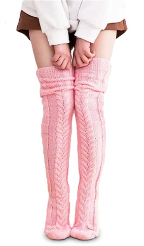 VETHIN Women's Cable Knitted Thigh High Boot Socks Over Knee High Long Leg Tube Leg for Women Warmers Stockings - Pink