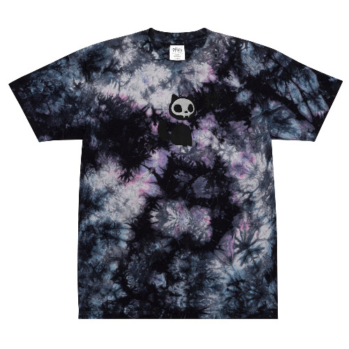 Skull Cat Tie-Dye T-shirt | Milky way / L