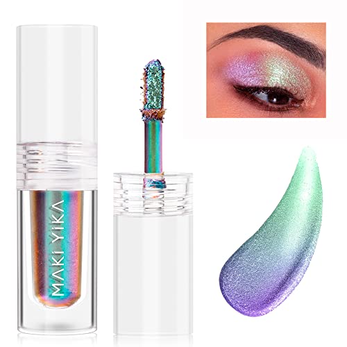 MAKI YIKA Glitter Liquid Eyeshadow, Chameleon Metallic Eyeshadow MultiColor Shifting, Highly Pigmented, Long Lasting With No Creasing Multichrome Holographic Eye Looks (#6 Aurora) - Aurora