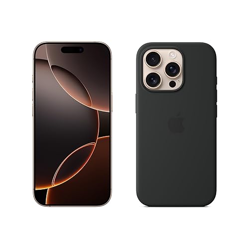 Apple iPhone 16 Pro 512 GB - Titan Wüstensand + Silikon Case mit MagSafe – Schwarz - Titan Wüstensand - 512 GB - +Schwarzes Case