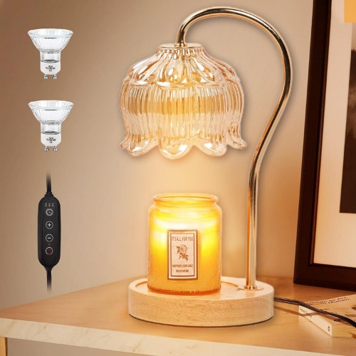 Uandhome Candle Warmer Lamp,Crystal Flower Candle Wax Warmer with Dimmer,Heat Adjustable,Long Timer,Light Candle Warmer with 2 Bulbs Compatible with Jar Candles,Scented Candles,Elagant Home Decoration