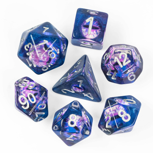 Cusdie 7-Die DND Dice, Polyhedral Dice Set Filled with Eyeball, for Role Playing Game Dungeons and Dragons D&D Dice MTG Pathfinder (Purple Eyeball) - Purple Eyeball