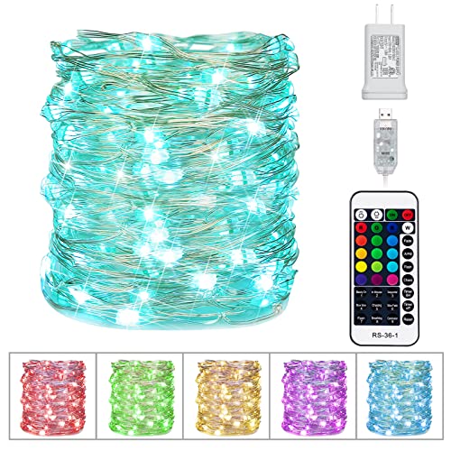 Color Changing Fairy String Lights - 33 ft 100 LED USB Silver Wire Lights with Remote and Timer, Starry Fairy Lights for Bedroom Party Craft Indoor Christmas Decoration, 16 Colors, Adapter Included - 33FT - 16 Colors