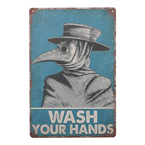 Wash Your Hand Home Wall Decor, Plague Doctor Tin Sign Tzhome Vintage Retro Art Gifts, House Bathroom Wall Decoration Metal Sign 8X12 Inches