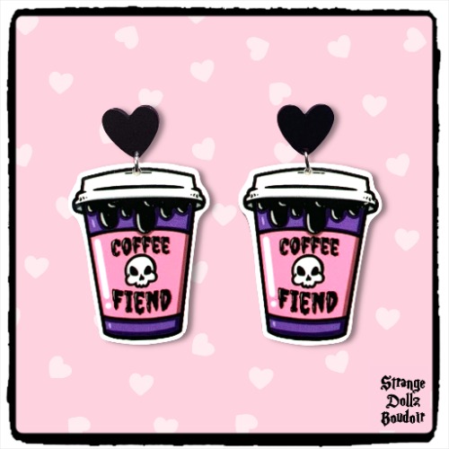 Coffee Cute Pastel Goth earrings, 925 sterling silver, Strange Dollz Boudoir