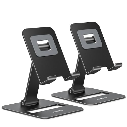 Nulaxy 2 Pack Dual Folding Cell Phone Stand, Fully Adjustable Phone Holder for Desk, Compatible with Phone 15 14 13 12 11, Nintendo Switch, All Phones, Black - Black