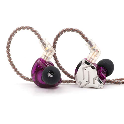 Linsoul KZ ZS10 Pro 4BA+1DD 5 Driver in-Ear HiFi Metal Earphones with Stainless Steel Faceplate, 2 Pin Detachable Cable (Without Mic, Purple) - Without Mic - Purple