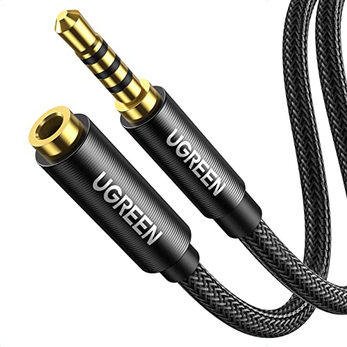UGREEN Headphone Extension Cable 4 Pole TRRS 3.5mm Extension with Microphone Male to Female Stereo Audio Cable Gold Plated Nylon Braided Compatible with iPhone iPad Smartphones Media Players, 3.3FT - 3.3FT
