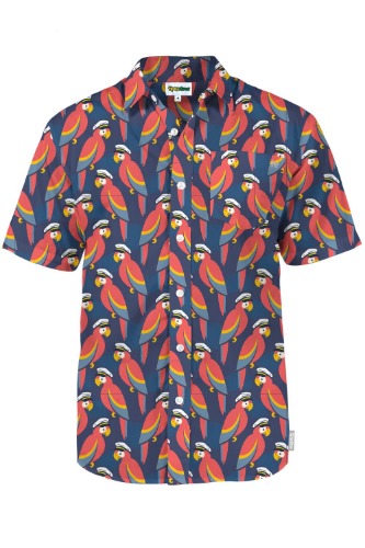 Men's Bright Hawaiian Shirts for Spring Break and Summer - Horizontal Stretch Aloha Shirt for Guys - XX-Large Polly Wanna Captain (Navy Blue)