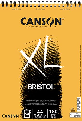Canson Álbum Espiral 21x29,7 50H XL Bristol Extraliso 180g, Blanco, A4 - A4