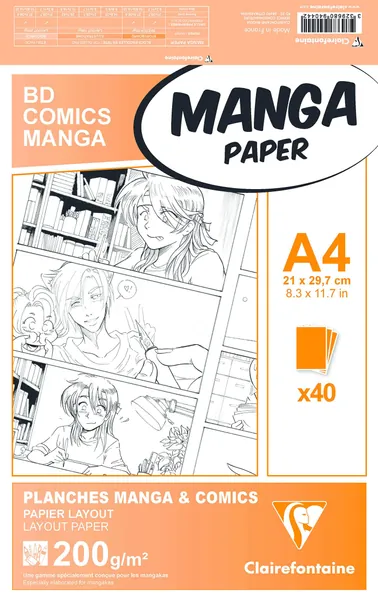 Clairefontaine 94044C Étui Manga et Multi-techniques - 40 Feuilles Papier Dessin Blanc Extra Lisse A4 21x29,7 cm 200g - Papier Uni - Idéal pour le Dessin au Feutre à Alcool