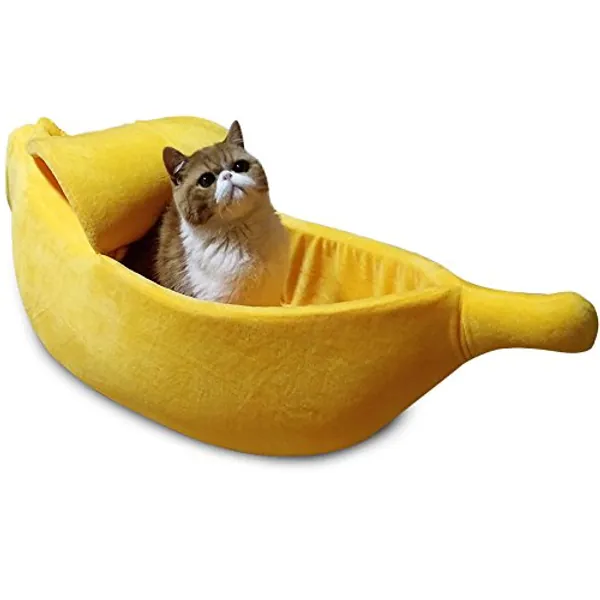 · Petgrow · Cute Banana Cat Bed House , Pet Bed Soft Cat Cuddle Bed, Lovely Pet Supplies for Cats Kittens Bed, Yellow - X-Large Banana