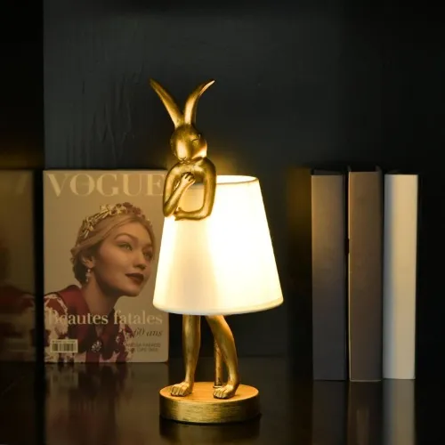 YHT Bunny Table Lamp 15.7" Vintage LED Desk Light with Linen Lampshade,Gold Main(White)