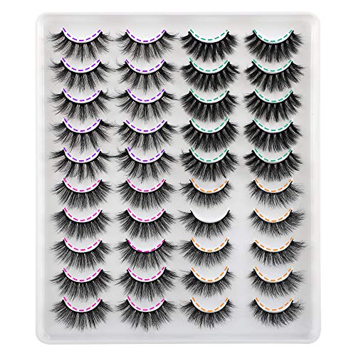 JIMIRE 20 Pairs False Eyelashes 4 Styles Mink Eyelashes Fluffy Pack 3D Volume Faux Mink Cat Eye Lashes Pack - Classic| 12-16MM