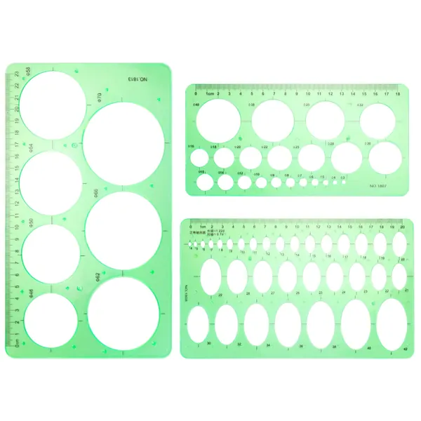 3 PCS Circle Template, Circle and Oval Drawing Ruler Tool, Plastic Circle Geometry Stencils Set for School Office Building Formwork Drawing, Transparent Green