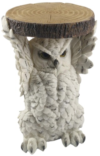 Middle-England 36cm Snowy Owl Side Coffee Occasional Table Plant Stand Polystone Animal Statue