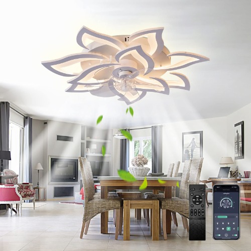 Ceiling Fan with Light,Modern Indoor Flush Mount Ceiling Fan with Dimmable LED Light and Remote Control 3 Color Temperatures 6 Gear Wind Speed for Kids Room Bedroom 100W 32in7in - 