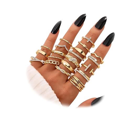 KISS WIFE Gold Knuckle Rings Set for Women, Dainty Simple Trendy Cute Stackable Finger Rings Pack, Stacking Layering on Thumb and Knuckle, Mixed Size - Sparkling