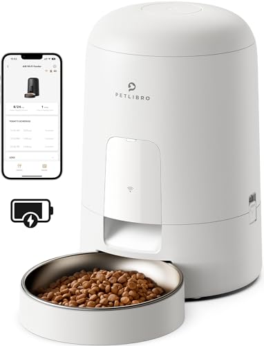 PETLIBRO Automatic Cat Feeder, 4-6L Auto Cat Dry Food Dispenser with Desiccant Bag, Portion Control 1-4 Meals per Day & 10s Voice Recorder for Small & Medium Pets - 4L - White