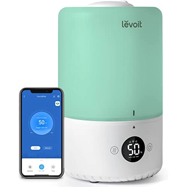 LEVOIT Smart Cool Mist Top Fill Humidifiers for Bedroom with Sensor, Auto Humidity Setting , APP & Voice Control, Essential Oil Diffuser, Ultra Quiet Operation, Super Easy to Use and Clean, 3L, Green