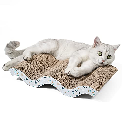 Conlun Cat Scratcher Cardboard Cat Scratch Pad with Premium Scratch Textures Design Durable Cat Scratching Pad Reversible Mountain 17L x 9W x 2.6H - Large-Mountain