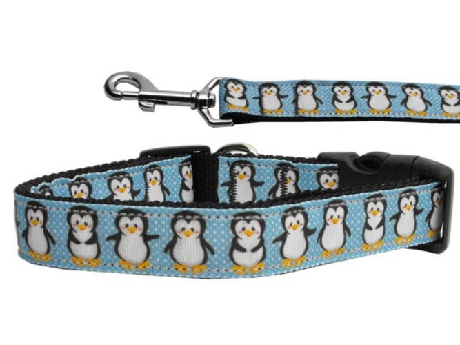 Christmas Pet Dog & Cat Nylon Collar or Leash, "Penguins" - Cat Collar