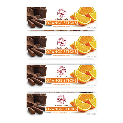 Sweet Candy Milk Chocolate Orange Sticks - Chocolate Covered Candy - Orange Flavor With Rich Chocolate Coating - Old Fashioned Sweet Treat - Four (4) 10.5oz Box - Orange (4 Pack) - 10.5 Ounce (Pack of 4)