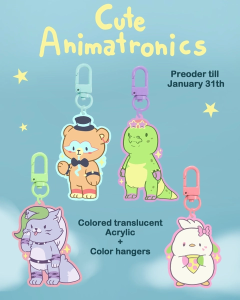 Fnaf Security Breach cute Animatronics Keychains / Colored acrylic with glitter/ Games merch keyring / Original friki gift