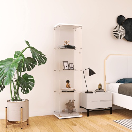 Beauty4U 4-Shelf Glass Display Cabinet, Fast Installation in 30 Mins, Glass Curio Cabinets Bookshelf Display Case Trophy Case for Living Room Bedroom Kitchen, with Handles, Locks, Single Doors, White