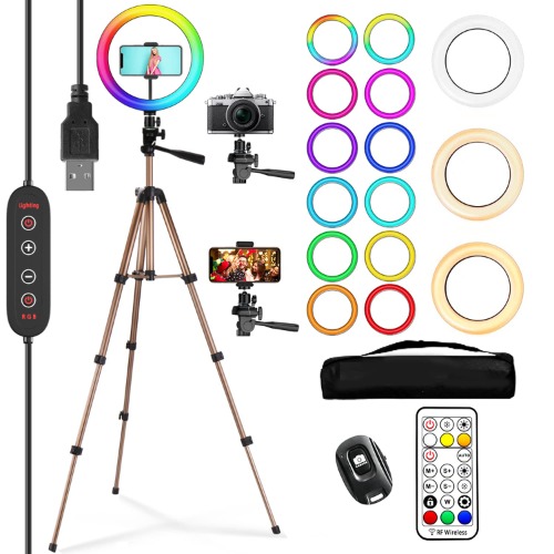 12'' Ring Light with 60'' Tripod Stand & Phone Holder, PEYOU 26 RGB Color and 4 Dynamic Color Selfie Ring Light Aluminum Tripod with 2 Remotes for Live Streaming, Makeup, Tiktok, YouTube Video