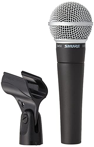 Shure SM58 Cardioid Dynamic Vocal Microphone with 25' XLR Cable, Pneumatic Shock Mount, Spherical Mesh Grille with Built-in Pop Filter, A25D Mic Clip, Storage Bag, 3-pin XLR Connector (SM58-CN) - Cable Included
