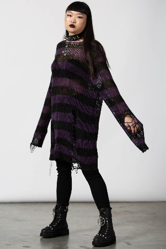 Graph Knit Sweater | L / Black/Eggplant / 100% Acrylic