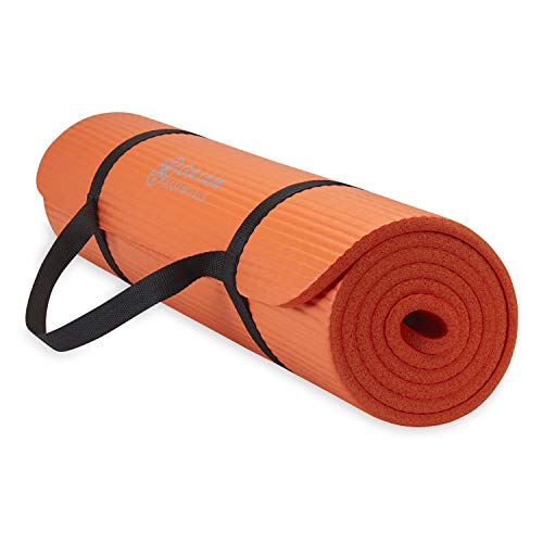 Gaiam Essentials Thick Yoga Mat Fitness & Exercise Mat with Easy-Cinch Yoga Mat Carrier Strap, 72"L x 24"W x 2/5 Inch Thick - Orange