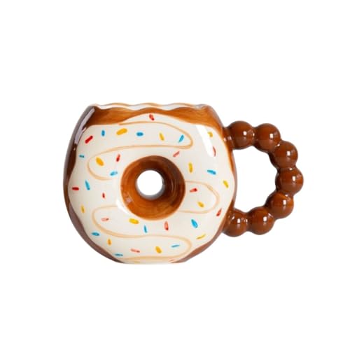 Urawink Donut Mug for Coffee Tea Doughnut Shaped Funny Novelty Colorful Mugs Ceramic Handmade HandPainted Cup for Women Large 14 Oz Gift Idea Microwave Safe (Brown) - Brown