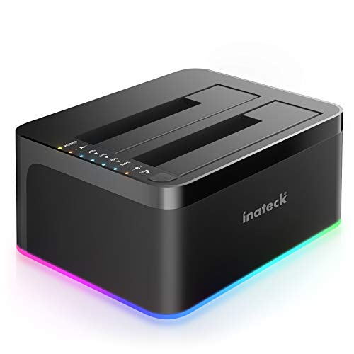 Inateck RGB SATA to USB 3.0 Hard Drive Docking Station with Offline Clone, for 2.5 and 3.5 Inch HDDs and SSDs, UASP Supported, Black SA02003 - SATA to USB 3.0